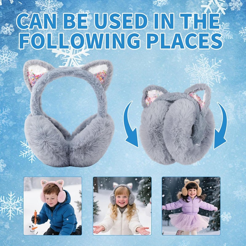 Adboros 3Pcs Cute Animal Ear Muffs Winter Warm Fluffy Cat Ear Earmuffs Cozy Ear Warmers for Girls Boys Kids Children Outdoor - Image 4